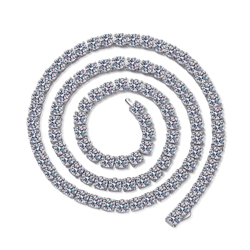 Collana in argento puro da donna con anello completo in mosonite placcato con catena in osso con lucchetto in oro PT950_voghion.com