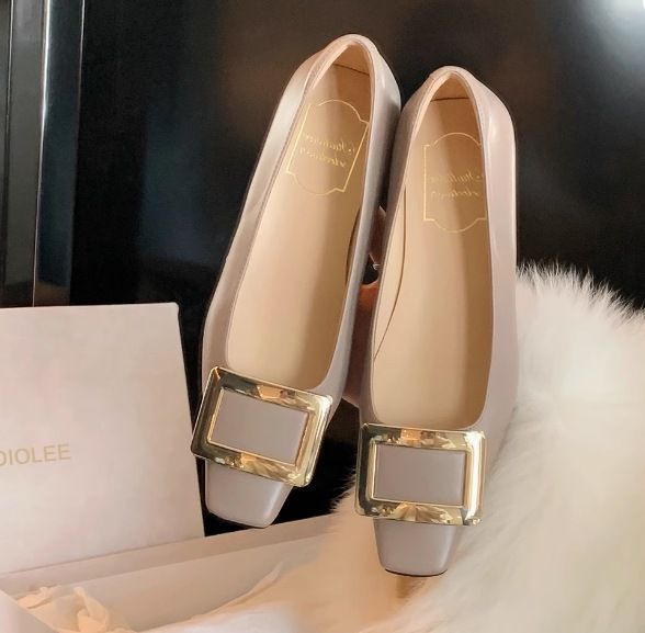 Cowhide Version ~ Grape Mom Same Style Classic Shallow Mouth Elegant High Heels Toe Slimming Chunky Heel Square Buckle_voghion.com