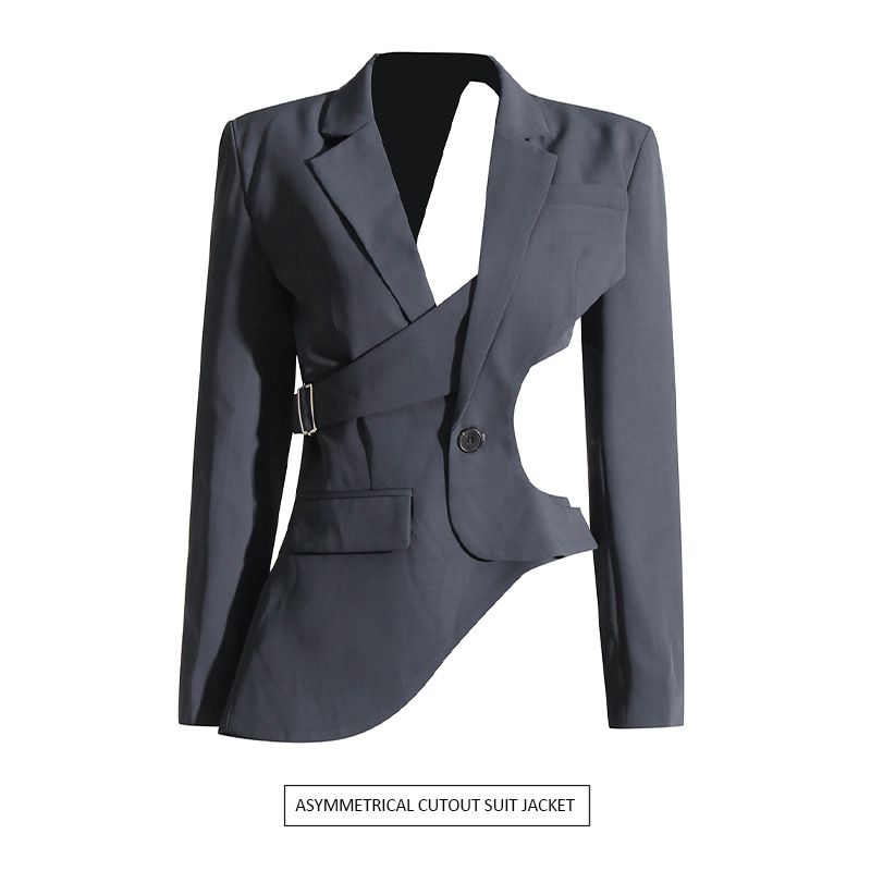 2025s Beware Of Asymmetrical Small 2025 New Model With Niche Design, Hollowed Out Waist Revealing Slimming Suit Jacket_voghion.com