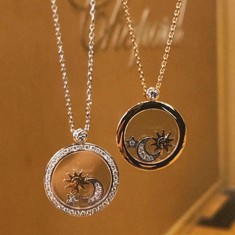 Cross-Border European And American Style Xiao Family Happy Chopard Sun Necklace Full Diamond Star Moon Collarbone Chain_voghion.com