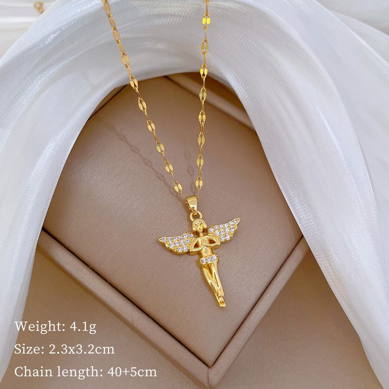 【 】 Devout Angel, Light Luxury, Gorgeous And Full Diamond Necklace, Women's Versatile Clavicle Cha, Titanium Steel_voghion.com