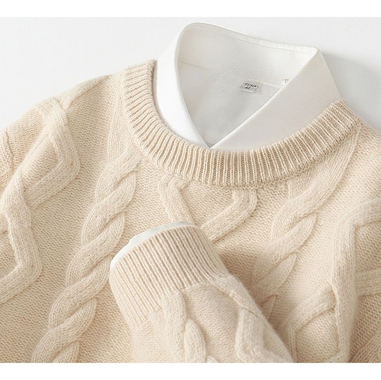 Nordmann 24 Autumn Winter 5-Needle Thickened Crew Neck Men's Long Sleeve Pullover Sweater Diamond Twist Wool Knitted Base Layer_voghion.com