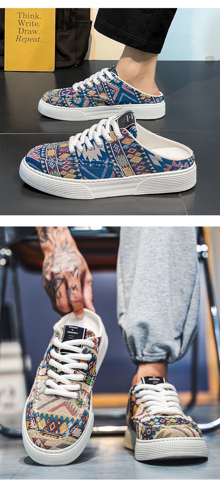 Atmungsaktive Slip-On-Canvas-Schuhe für Herren mit Mesh- und Print-Design – leichte Sommer-Freizeitschuhe für Komfort und Stil_voghion.com