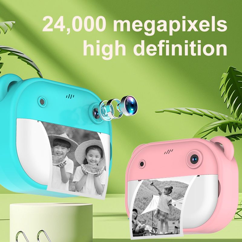 Green Kids Instant Print Camera Kids Camera 1080P Digital Camera With Dual Le CT_voghion.com