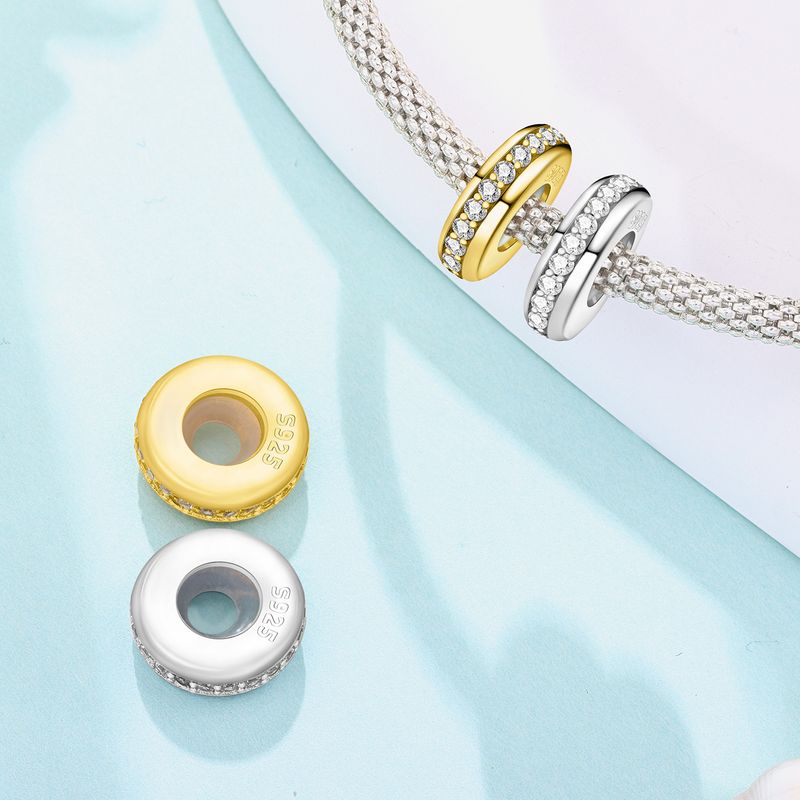 Distanziatore con perline incastonate, ciondolo elettro bianco, ciondolo con perline in argento sterling autentico_voghion.com