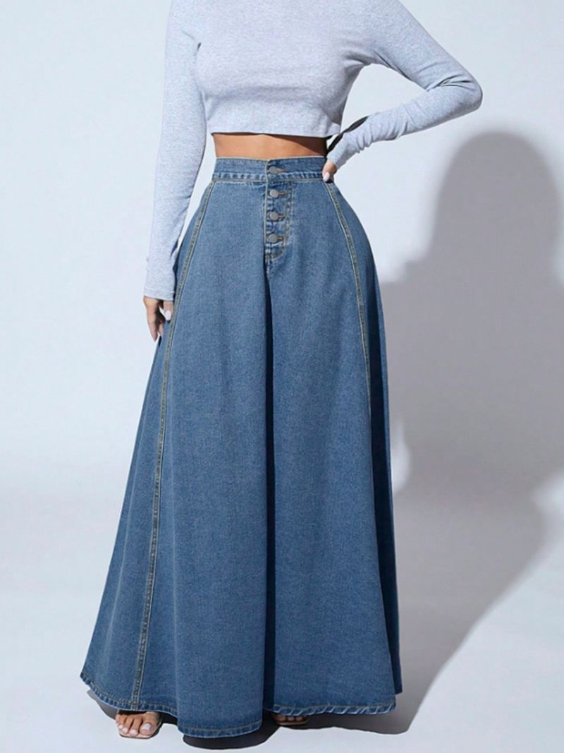 Design Sense: Single Breasted Denim Skirt, Women's Stylish Big Swing A-line Skirt_voghion.com