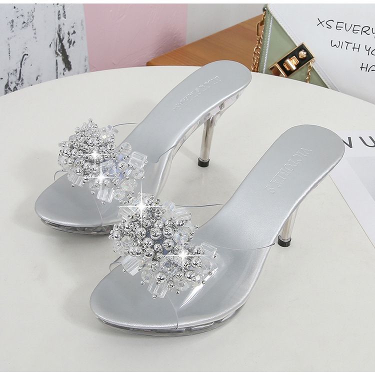 Women's Transparent Rhinestone High Heel Sandals - Summer Casual Platform Slide Slippers_voghion.com
