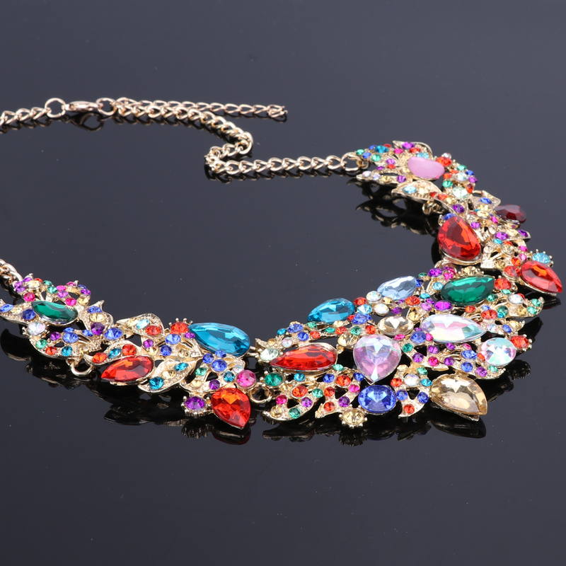 Set di bigiotteria da donna, da sposa, con strass, in cristallo, con collana di fiori e orecchini, per feste_voghion.com