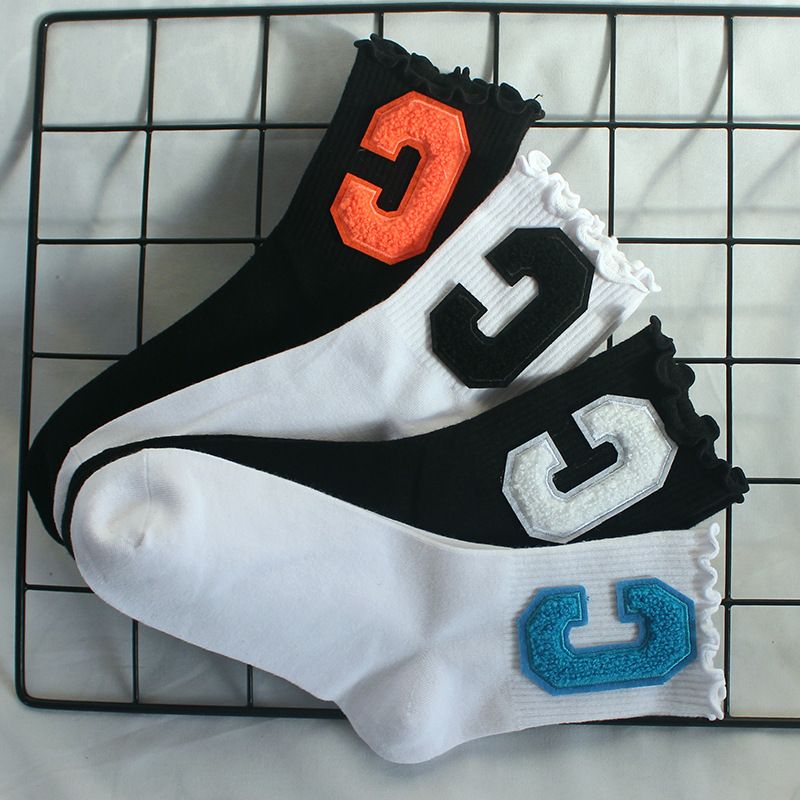 Socks New Style Fungus Lace Women's Socks Plush Big C Socks Women's High Elastic Student Sports Mid Tube Socks Sweat Absorbent Cotton Socks Trendy_voghion.com