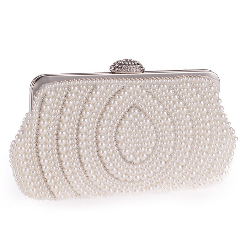 Borsa da sera elegante con pochette a catena, tracolla e perline, tempestata di diamanti, 7232-14_voghion.com