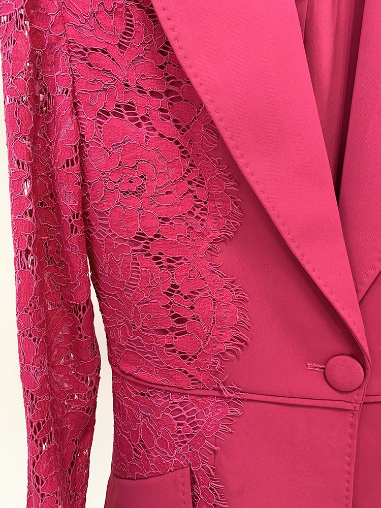 Set di pantaloni svasati da donna con giunture in pizzo slim a un bottone, set da due pezzi_voghion.com