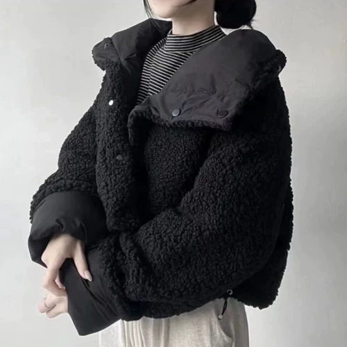 Women's Clothing winter new large lapel fashion niche all match thickened two wear short bread coat cotton coat_voghion.com