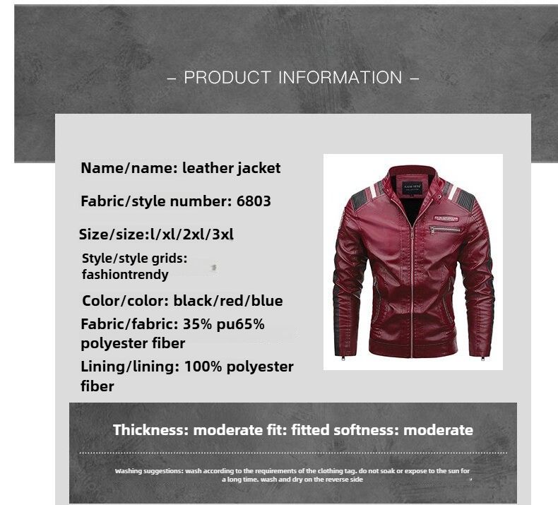 Lederjacke im Motorradstil für Herren, Winterjacke mit Fleecefutter, lässiger und vielseitiger Herrenmantel aus PU-Leder, Stehkragenjacke_voghion.com