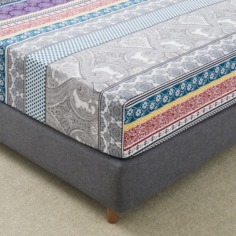 Lila Tribal Bohemian Matratzenbezug Polyester Hautfreundliches Bett Spannbettlaken Matratzenschoner Spannbettlaken_voghion.com