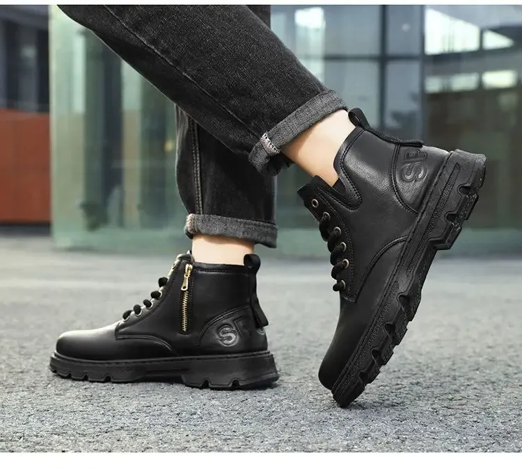 Knöchellange kurze Schaftschuhe für Herren, braune Booties, schwarze Herrenstiefel, Y2k-Angebot im Angebot, Retro, günstig, trendig, 2025, neue Angebote_voghion.com