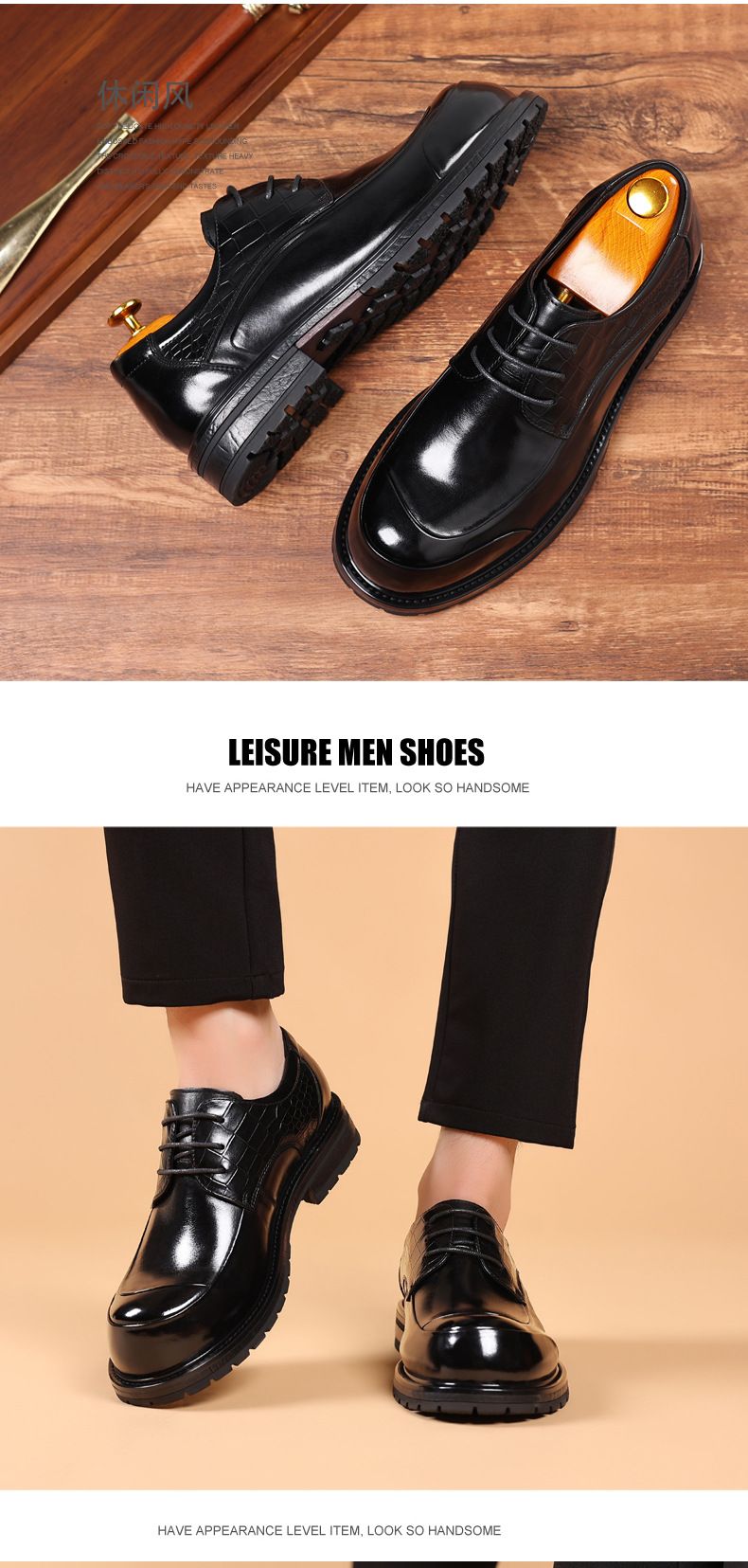 Spring new business dress shoes men's leather casual men's shoes big head thick sole real cowhide commuter shoes_voghion.com