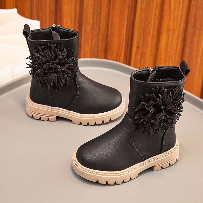 Mädchenschuhe, Lederkinderblume, 2024 Herbst und Winter neue Single Princess-Mittelsohlenstiefel, Martin-Stiefel_voghion.com