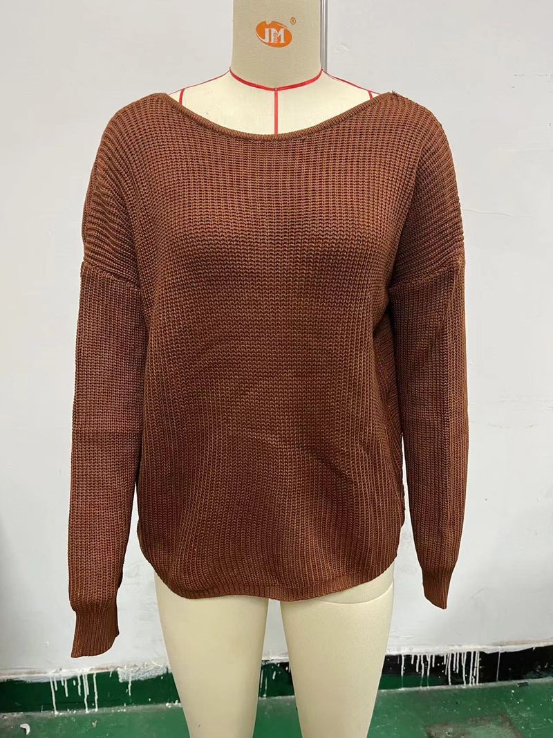 Frauen Kleidung neue rückenfreie gestrickte pullover langarm langarm gestrickte pullover weibliche_voghion.com