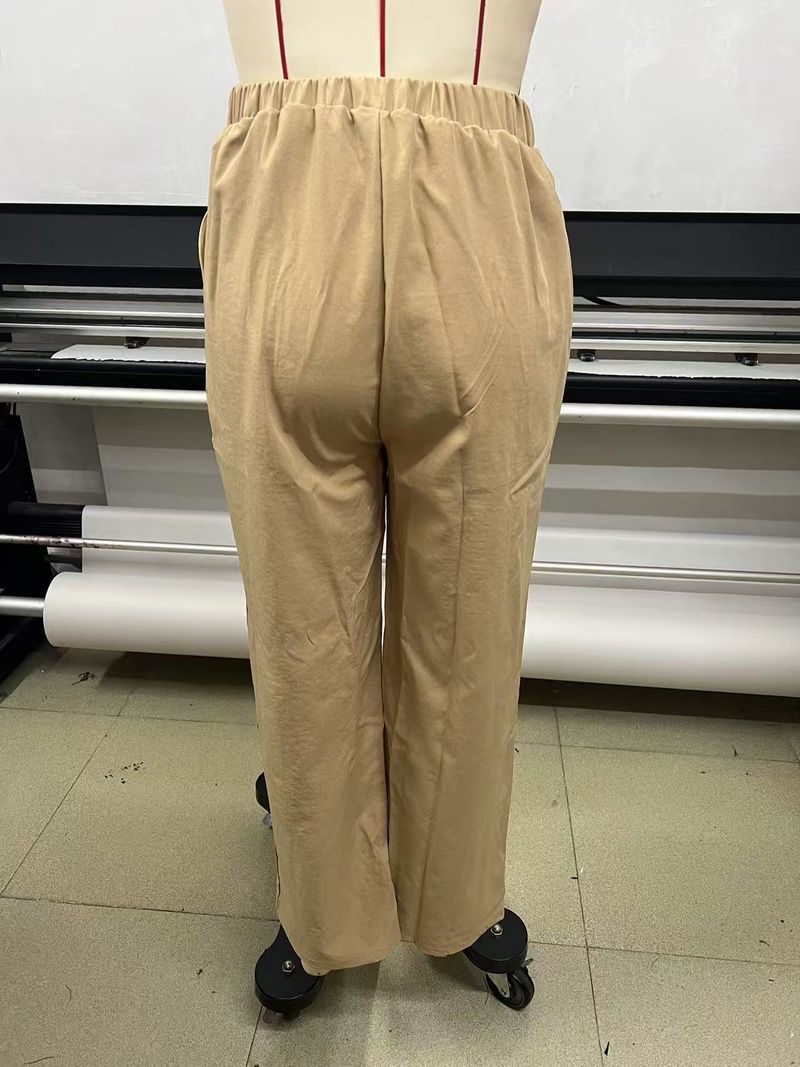 "Elegant High-Waisted Wide-Leg Trousers For Women – Soft Polyester Fabric, Comfortable Straight-Leg Design, Versatile Casual & Office Wear (Khaki,_voghion.com