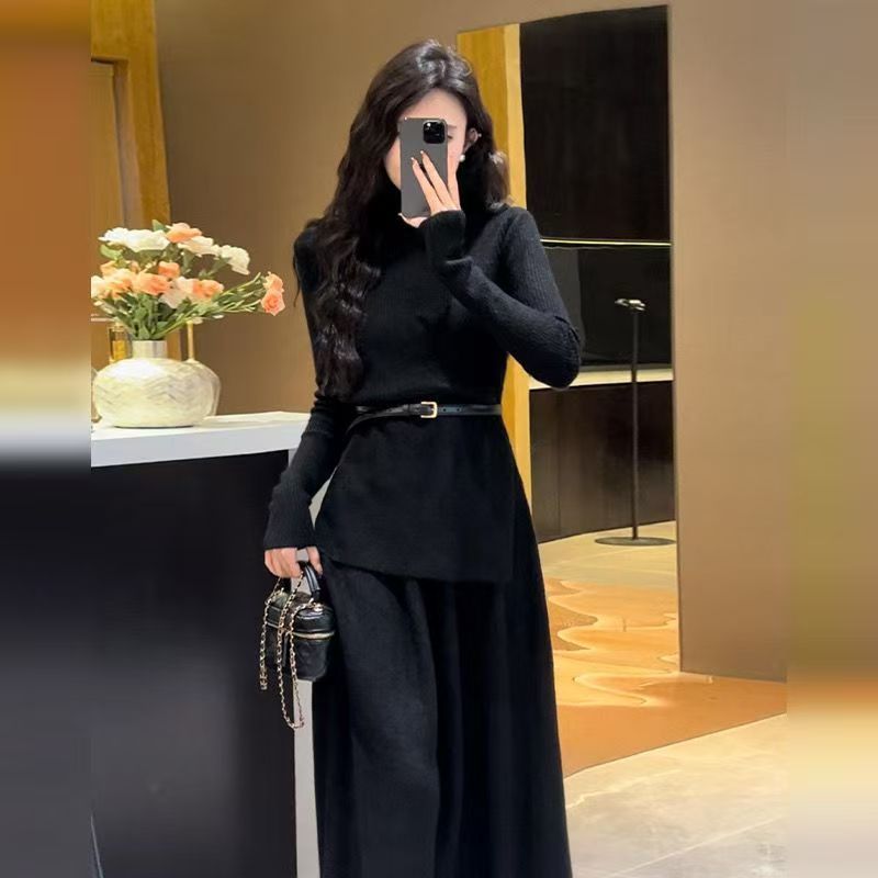 KANING Koreanischer Stil Gestricktes Zweiteiliges Herbst-Winter-Set mit französischem High-End-Pulloverrock_voghion.com