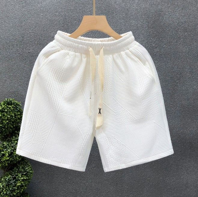 Herrenbekleidung Einfache weiße Shorts mit dunklem Muster Lässige Strandhose_voghion.com