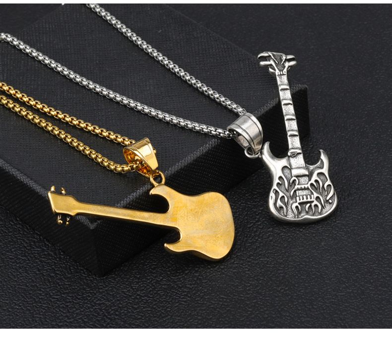 Europeisk stil gitarrhalsband herr rostfritt stål rockgitarrinstrument hänge halsband hiphop kedja smycken gåva_voghion.com