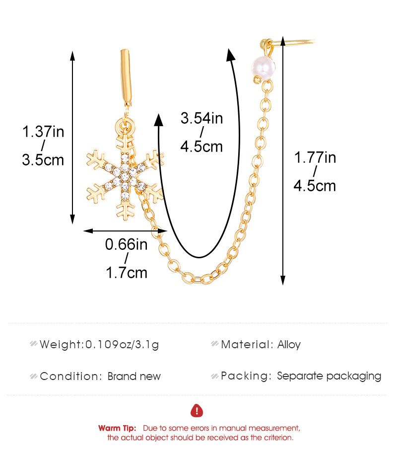 orecchini a clip con fiocco di neve in stile ins, orecchini a catena lunga, leggeri e di lusso, da donna, con fiocco di neve piccolo, orecchini monopezzo_voghion.com