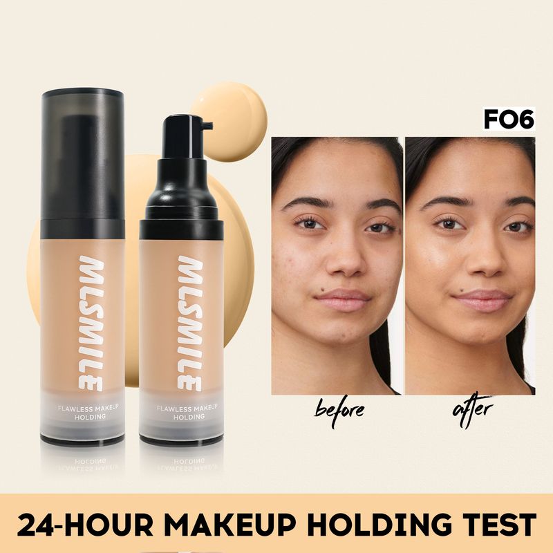 Podkład w płynie MLSMILE Concealer Liquid Foundation Matte Light And Thin, który poprawia wygląd twarzy, rozjaśnia i stanowi bazę dla 8 kolorów podkładu w kremie Nude Makeup_voghion.com