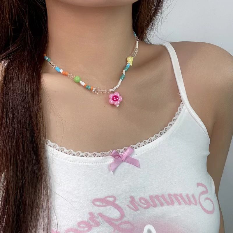 New Colorful Beaded Necklace, Sweet Versatile Women, Fashionable and High Grade, Collar Chain, Rainbow Dopamine_voghion.com