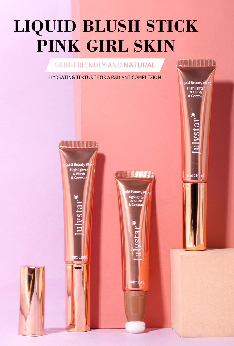 Lápiz iluminador y rubor líquido Julystar: barra de belleza de doble punta con brillo perlado y mate para un brillo natural y contorno 3D._voghion.com