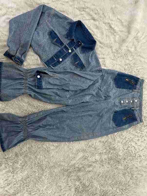 Ubrania damskie Casual Kolor Dopasowany Denim Garnitur_voghion.com