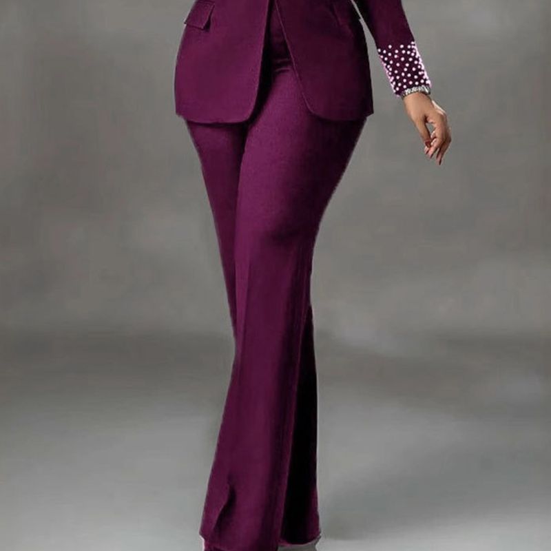 K Damen Pearl Langarm Slim Fit Stretch-Anzug Zweiteiliges Set;_voghion.com