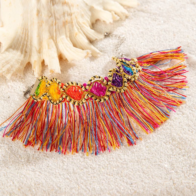 Braccialetto con nappe colorate in stile etnico in stile bohémien, gioielli in tessuto per donna_voghion.com