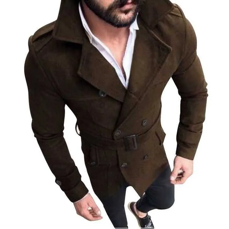 Herrjacka i fuskpäls Spring Trench Herr Klassisk dubbelknäppt kappa Herrkläder Långa kappor Brittisk överrock_voghion.com