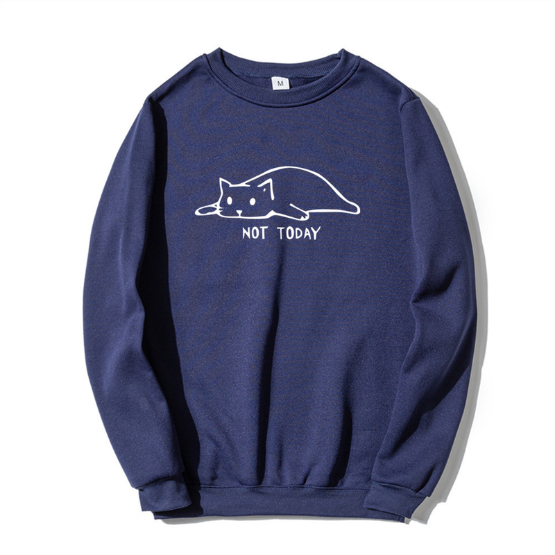 Pullover mit Rundhalsausschnitt, Lazy Cat Not Today, Trendbuchstabe, langärmeliges Oberteil, einteiliger Aufdruck_voghion.com