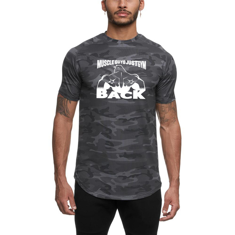 Uus Fitness Camo Sport vabaaja T-särk Muscle Meeste Poole varrukatega Jooksutreening Slim Fit Printing Lühikeste varrukatega_voghion.com