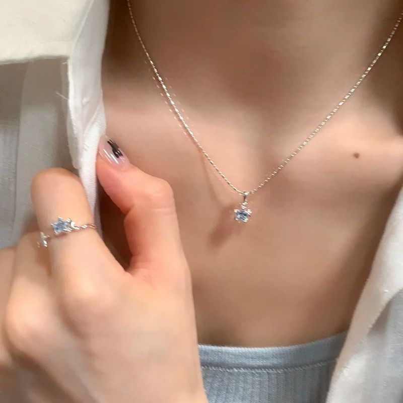 Collana con stella blu in argento puro, di alta qualità, nuovo stile, elegante, leggero, lussuoso, nicchia, fidanzata, dolce, delicato, semplice_voghion.com