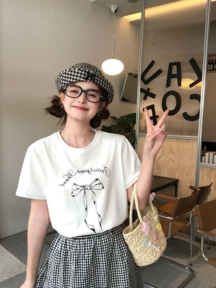 Süße Klappe Schleife Plaid Fisherman, Casual Damen Frühling und Sommer Dünne Modelle Vielseitig,_voghion.com