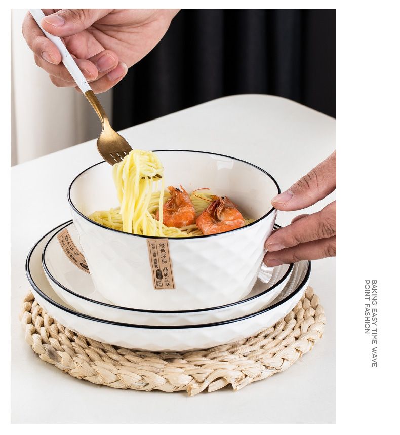 Set di stoviglie in ceramica con diamanti rosa semplici, ciotole, piatti, cucchiai e bacchette, ciotole e piatti colorati sotto smalto, set regalo_voghion.com