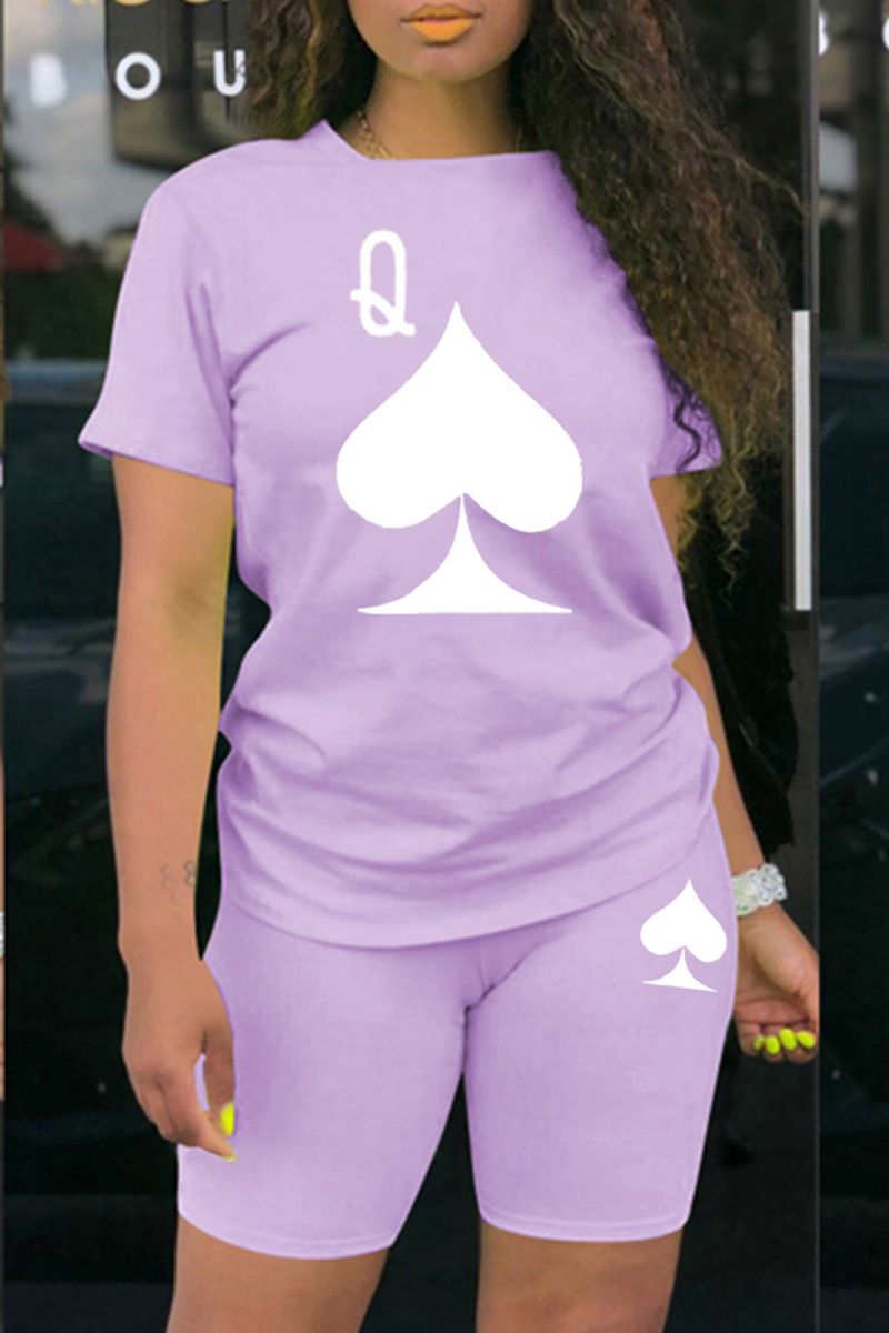 abito casual comodo da donna, pantaloncini larghi stampati a maniche corte, abito a due pezzi_voghion.com