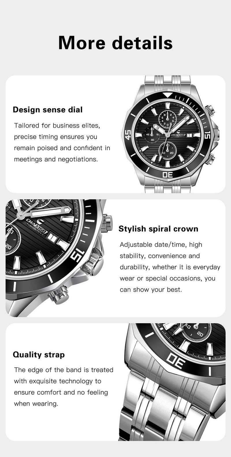 CHAXIGO Kasig Mechanical Quartz Watch Men's Business Waterproof Belt Calendar Three-eye Six-pin Watch_voghion.com