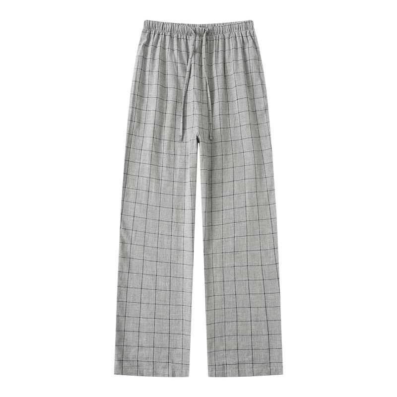 MUJI Style Pure Cotton Double Gauze Plaid Couple's Single Pajama Pants For Men And Women's Home Pants Casual Pants_voghion.com