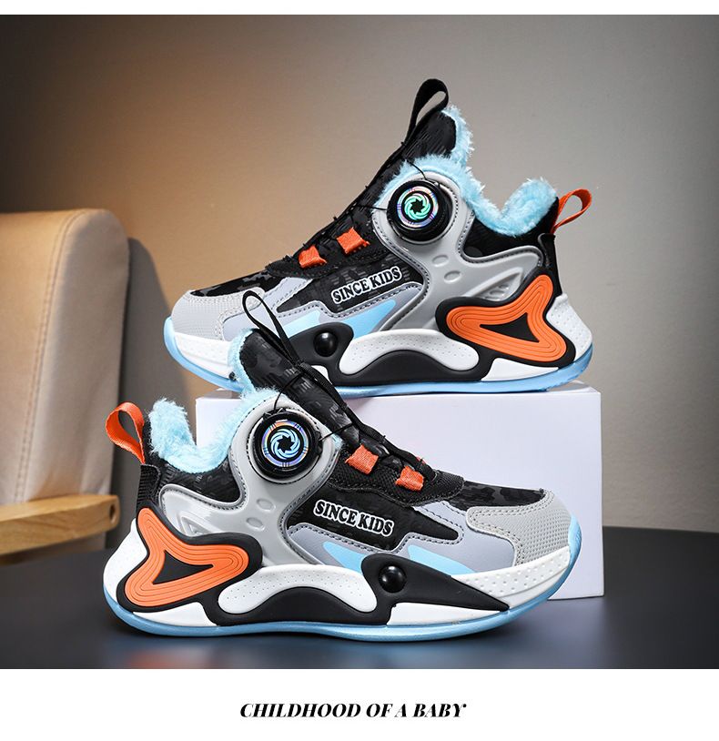 Boys' casual sports shoes Winter leather surface waterproof and velvet warm students Small and medium-sized children's sports shoes_voghion.com