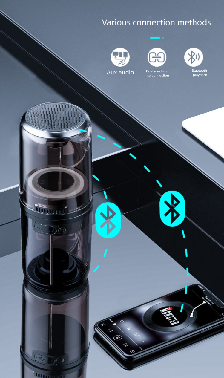 Mini Desktop Small Wireless Computer Bluetooth Home Colorful Atmosphere Light Transparent Speaker Portable Magnetic High_voghion.com