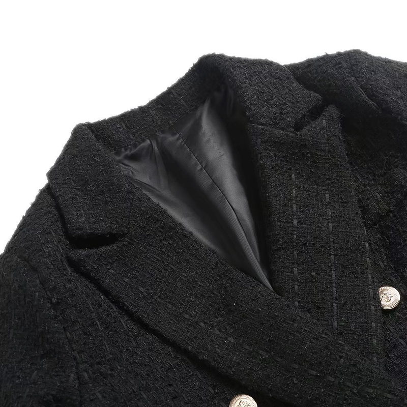 abbigliamento da donna giacca da donna di media lunghezza doppiopetto con texture a 4 colori_voghion.com