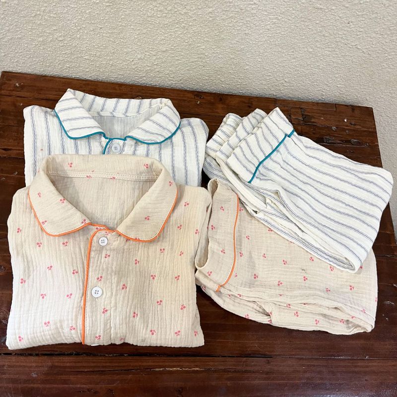 Pijamas para niños, conjunto de manga larga de gasa de algodón para primavera y otoño para niñas y niños, ropa para el hogar_voghion.com