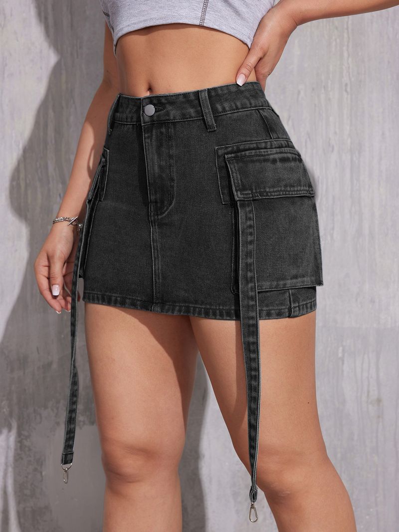 Women's Y2K High Waist Denim Skirt Double Pocket Bodycon Mini Skirt Stretch Denim Short Skirt For Women_voghion.com