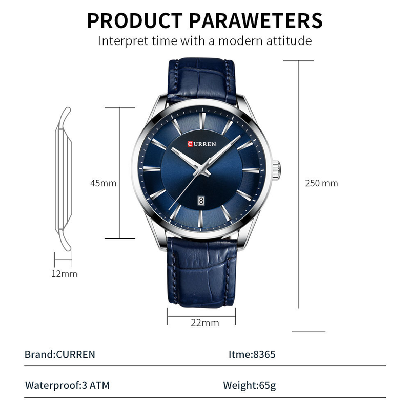 Curren/Carryon 8365 Orologio da uomo d'affari al quarzo impermeabile con calendario da tavolo_voghion.com