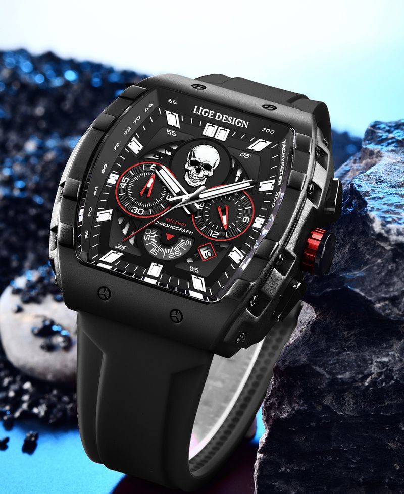 Men's Stylish Skeleton Dial Quartz Watch With Silicone Strap, Water Resistant, Multi-Functional, Casual Fashion Timepiece Multi Function Watch_voghion.com