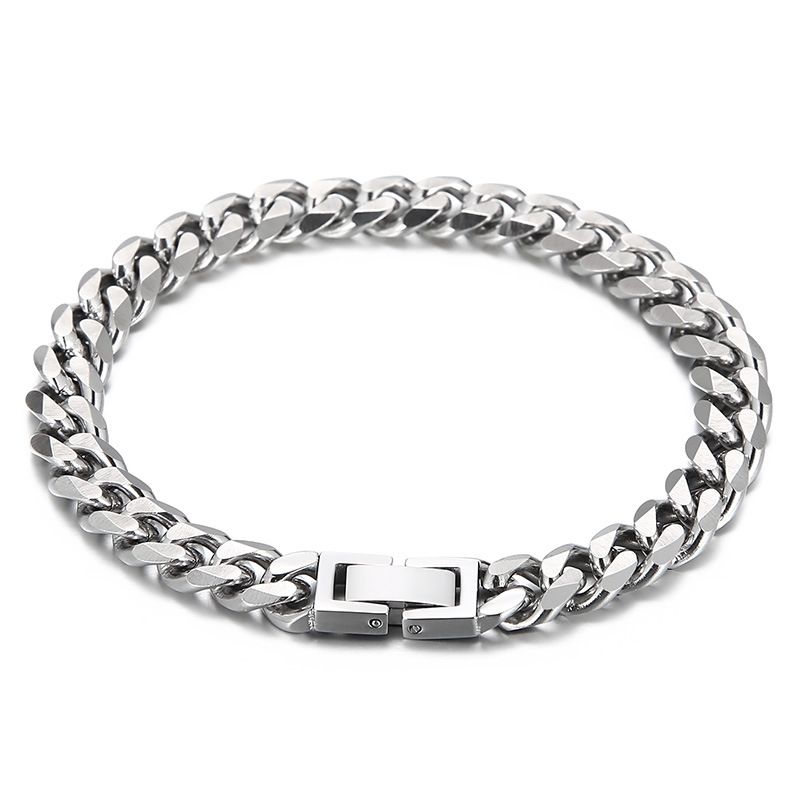 Hip Hop Rock Cuban Chain Personality Simple Jewelry Buckle Edge Men And Women Stainless Steel Bracelet_voghion.com